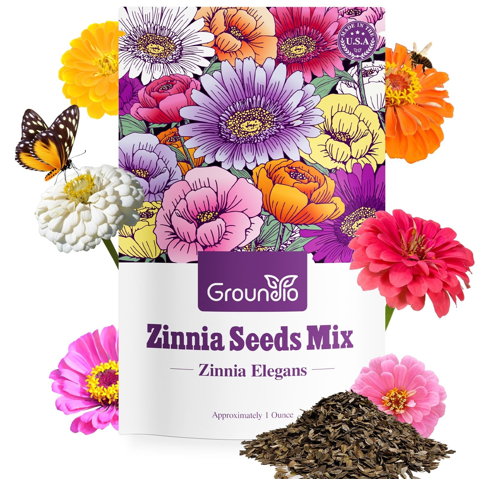 Zinnia Seeds Mix – 3,000+ Flower Seeds in 5 Colors, Open Pollinated, Bulk