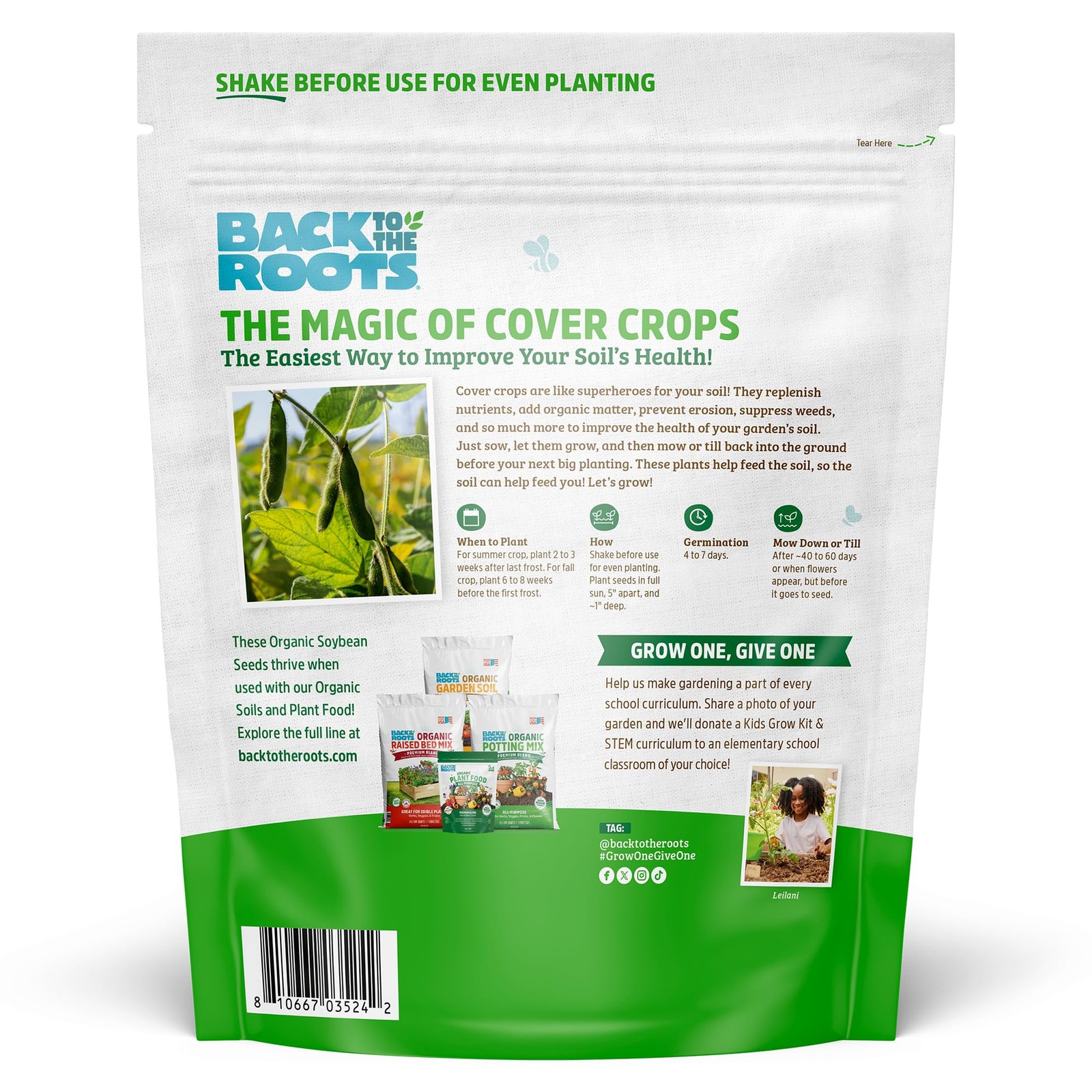 Back To The Roots 100 Organic Soybean Cover Crop Seeds Covers 1000 Sq. Ft.