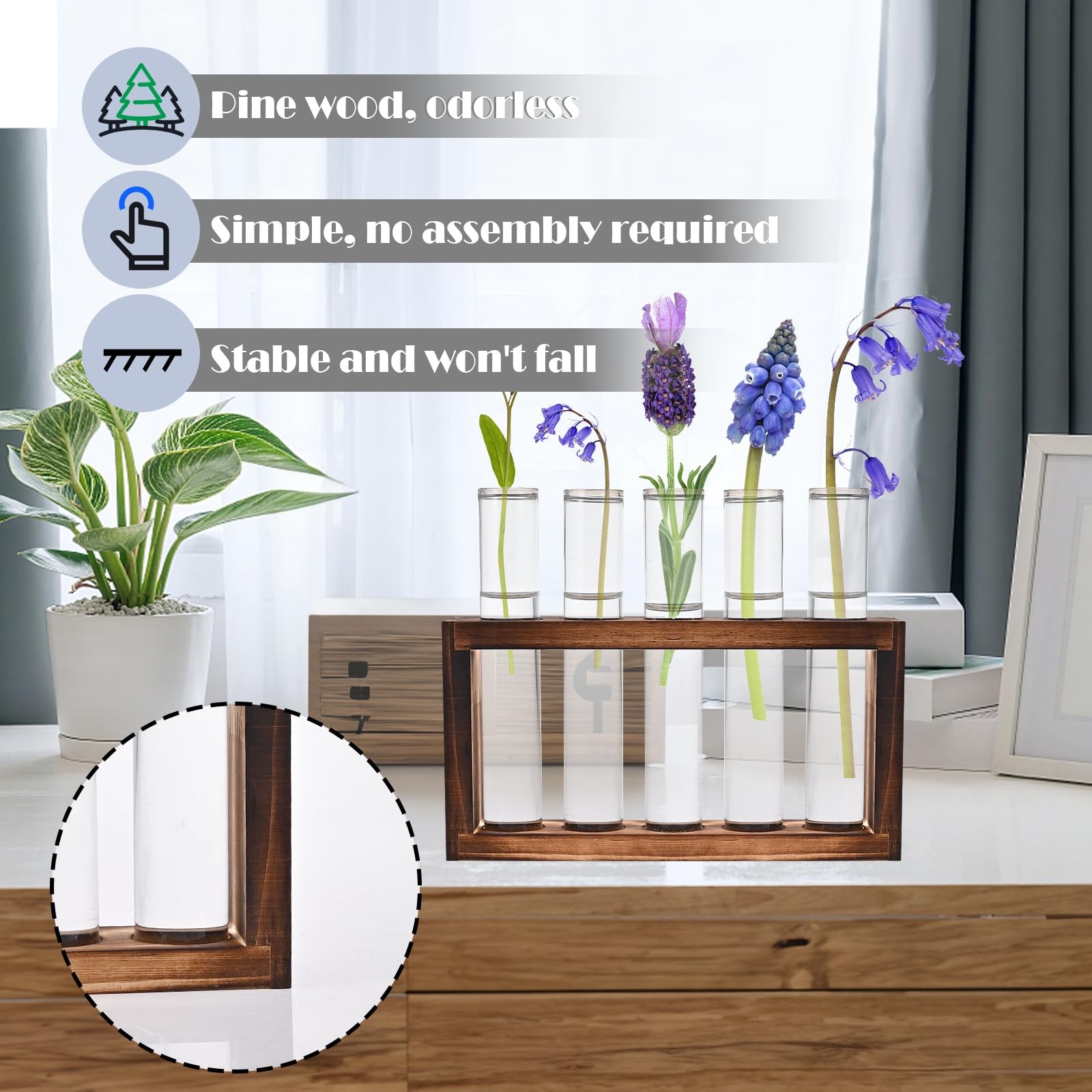 Tigvio Desktop Glass Plant Propagation Station with 5 Test 5 Tubes, Clear