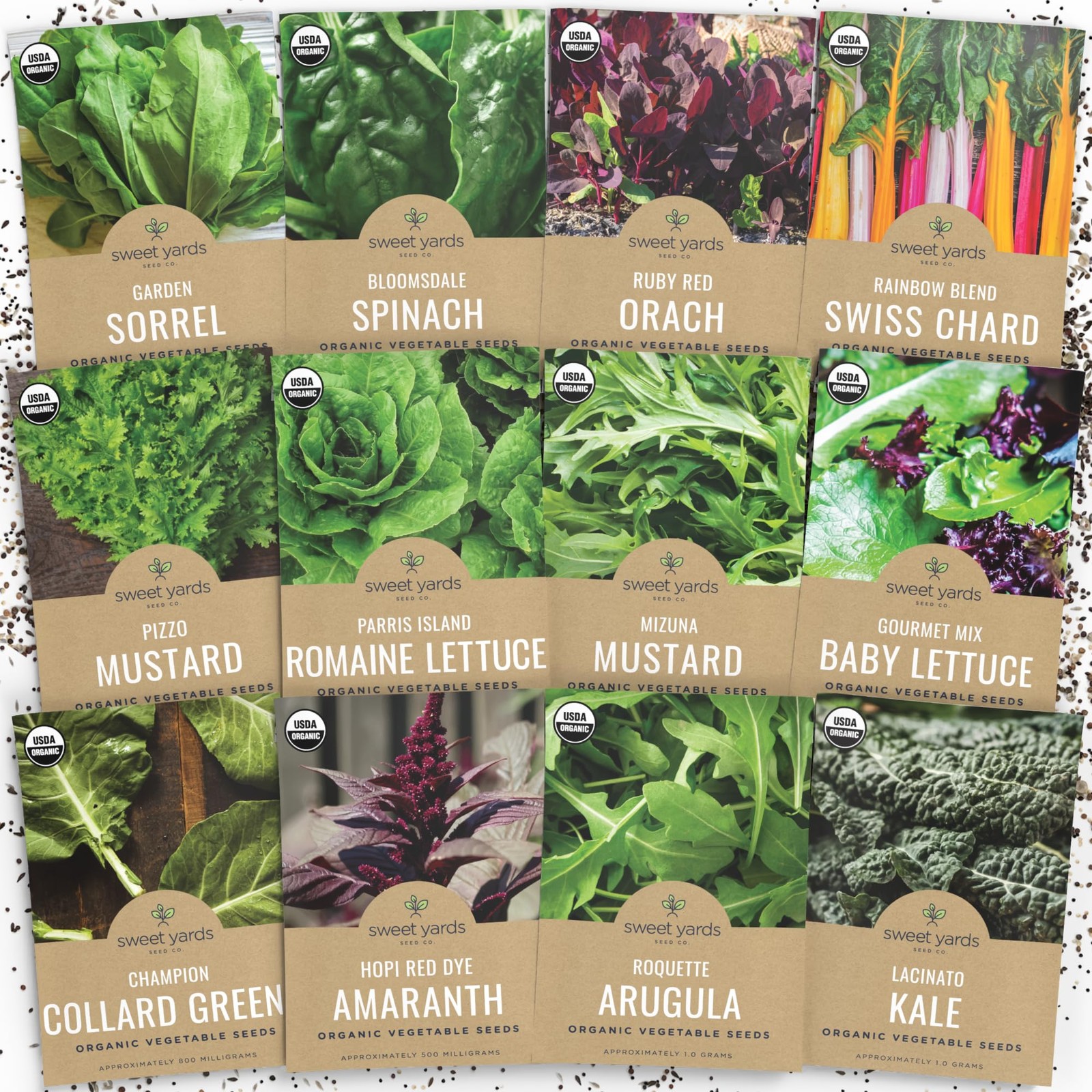 Organic Greens Seeds Variety Pack – 12 Non-GMO Packs for Indoor & Outdoor