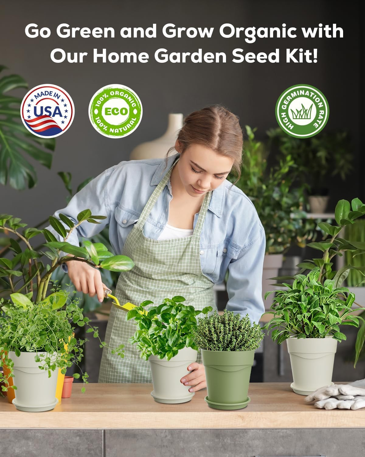 Indoor Herb Garden Kit with 8 Heirloom Seeds – Complete Windowsill Planter Start