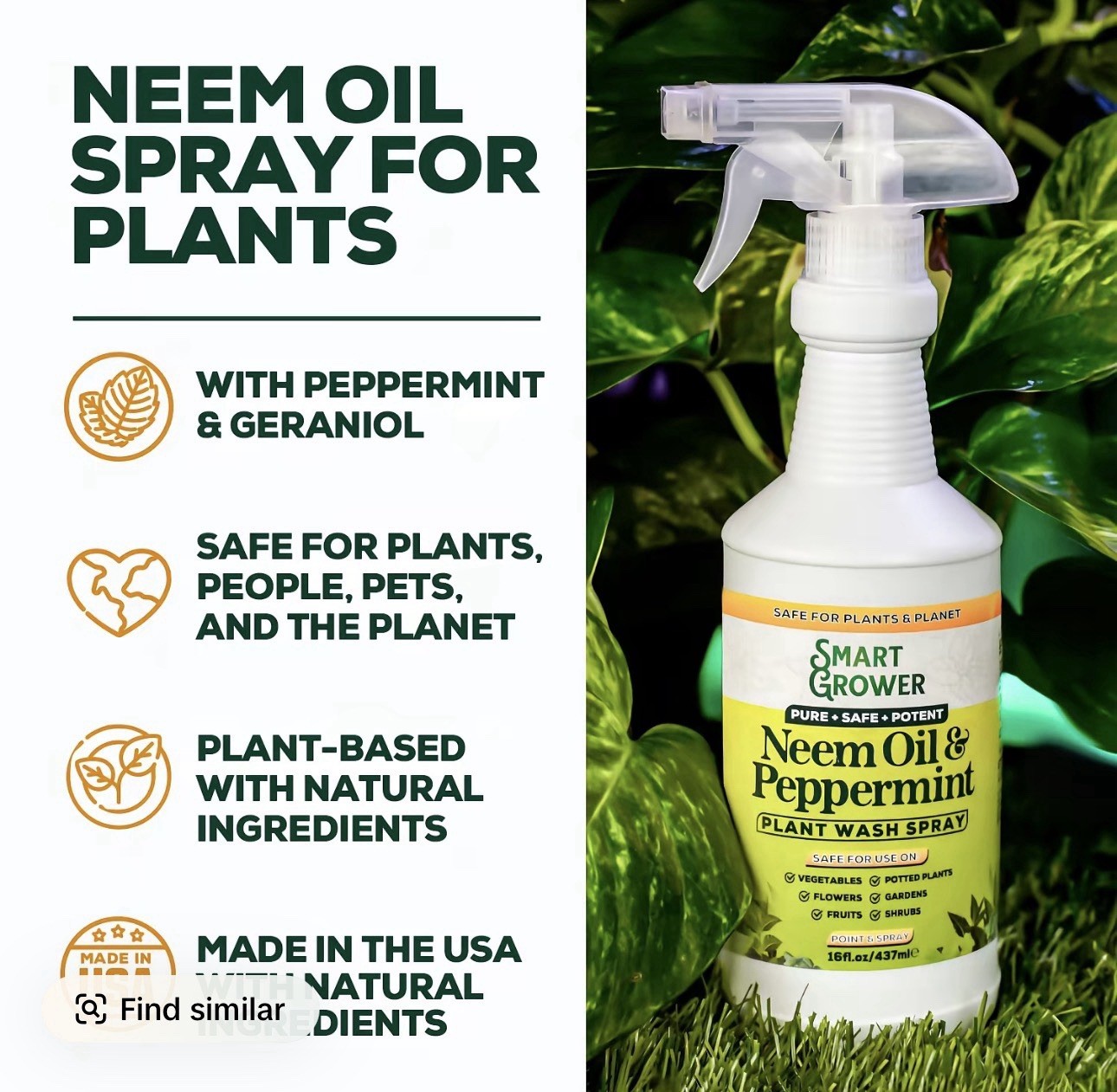 Neem Oil Spray for Plants with Peppermint Oil, Natural Plant Wash Made for In…