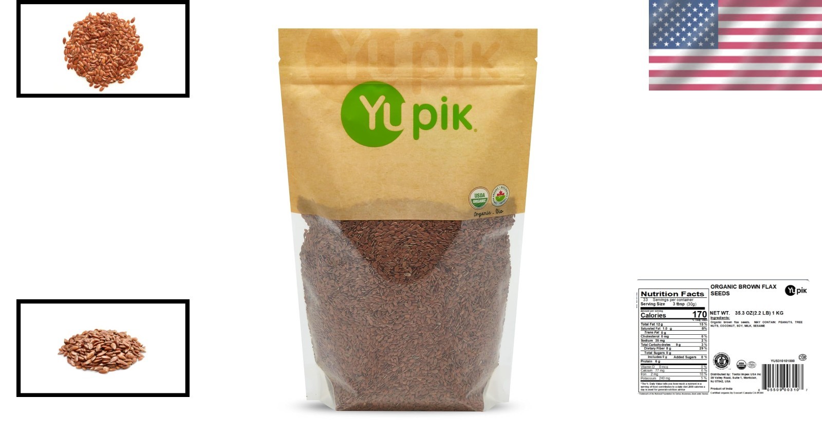2.2 lb Organic Brown Flax Seeds – Kosher, Rich in Omega-3 for Healthy Eating