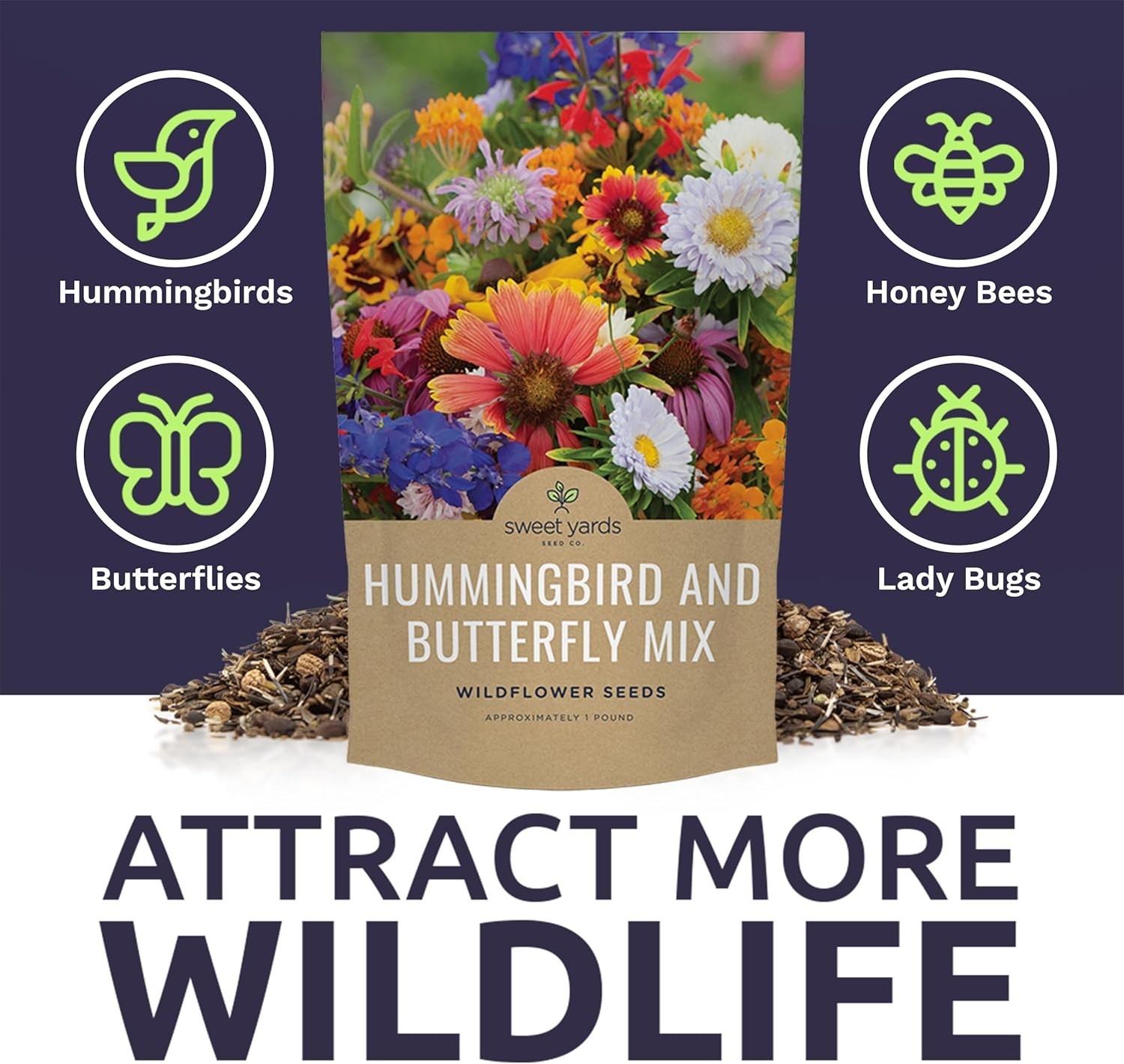Bulk Wildflower Seeds Butterfly and Hummingbird Mix – 1 Pound Bag – Over 120,…