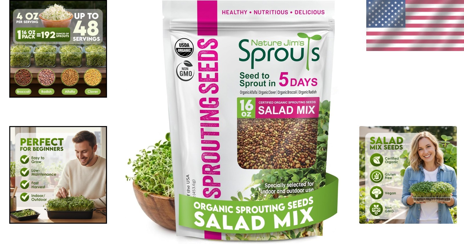 Home Sprouting Seeds – Organic Broccoli, Alfalfa & Radish Mix – 1lb