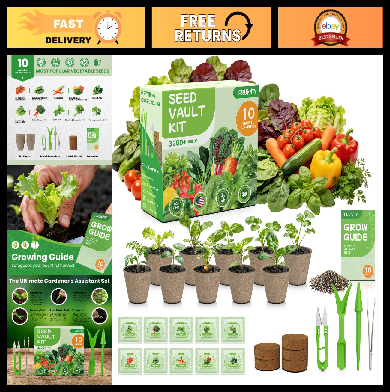 10 Heirloom Vegetable Seeds Variety Pack – 3200+ Seeds for Garden Starter Kit, U