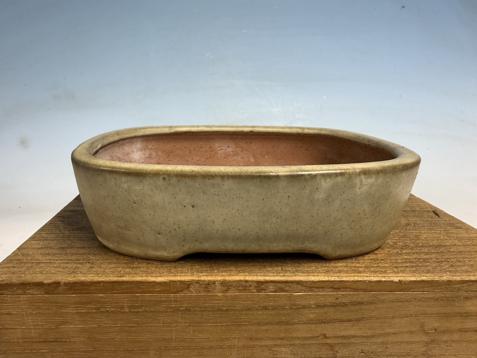 Cream Glazed Shohin Size Tokoname Bonsai Tree Pot By Yamafusa 7 3/4” Patina!!!