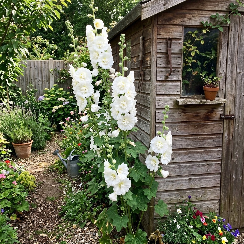 Beautiful 100 Hollyhock Flower Seeds, Double White – Vibrant Floral Display
