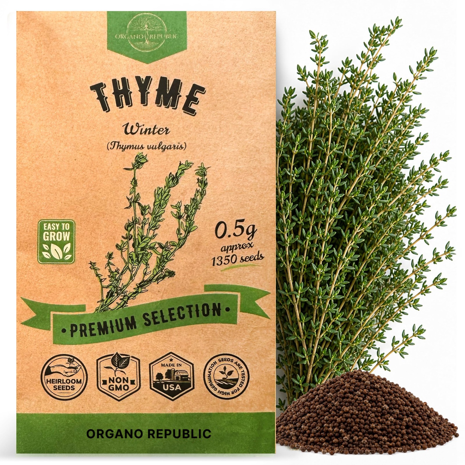 Thyme Seeds Pack 0.5 G – Over 1,350 Non-GMO Heirloom 0.5G, Green