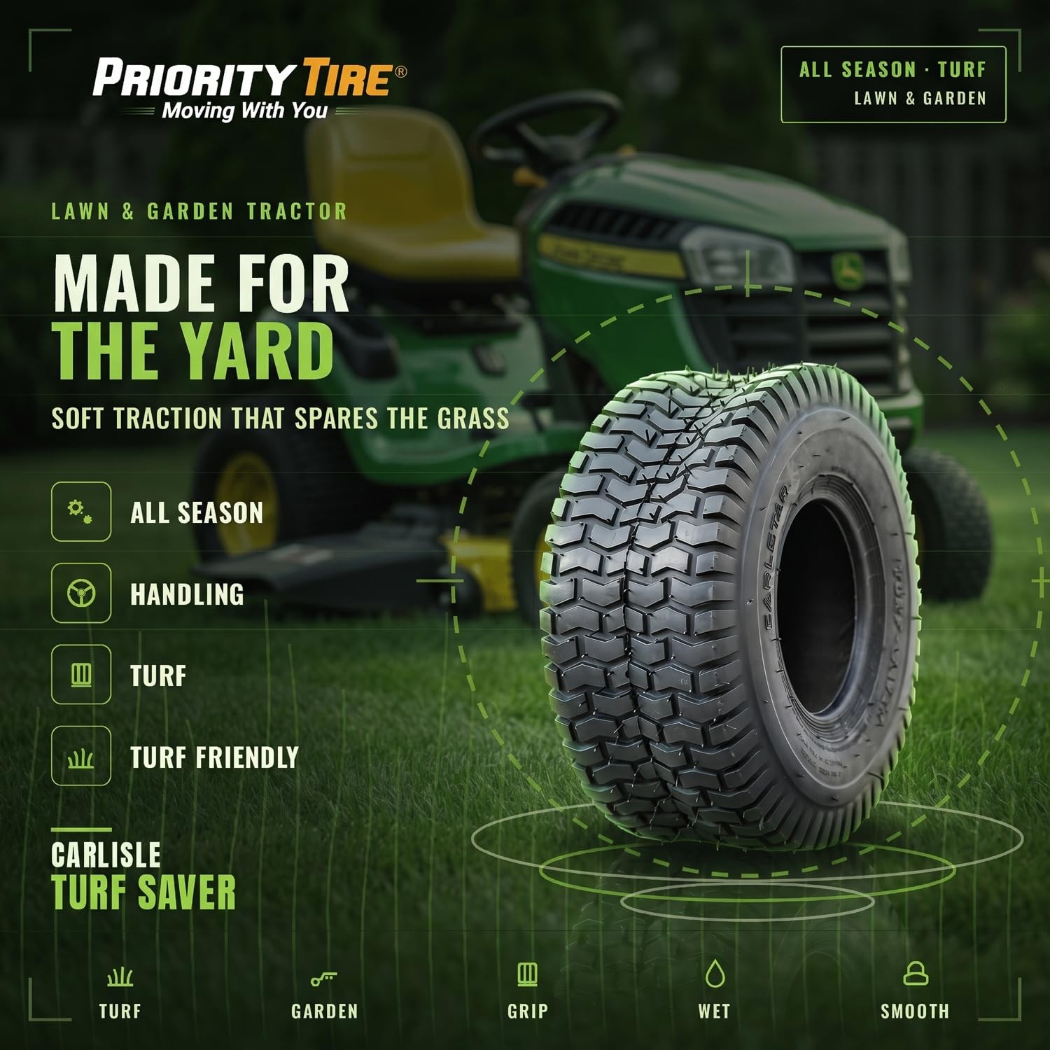 Carlisle Turf Saver Lawn & Garden Tire -16/7.50-8 16/7.50-8, black