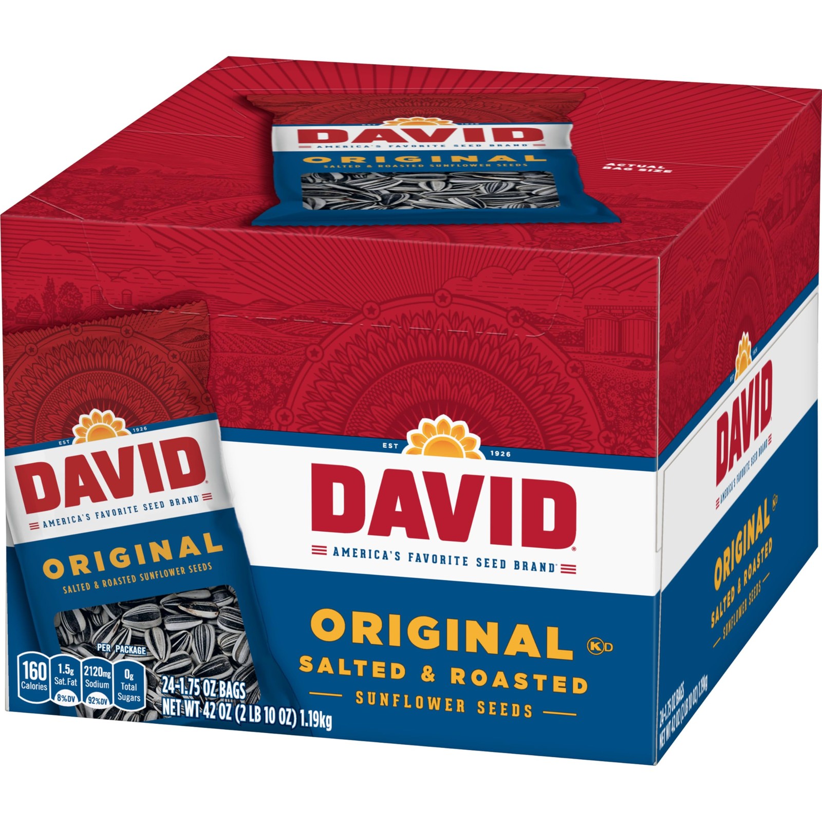 David Seeds Original Sunflower Seeds 42 Oz 24 Pack Perfect For On The Go Snac…