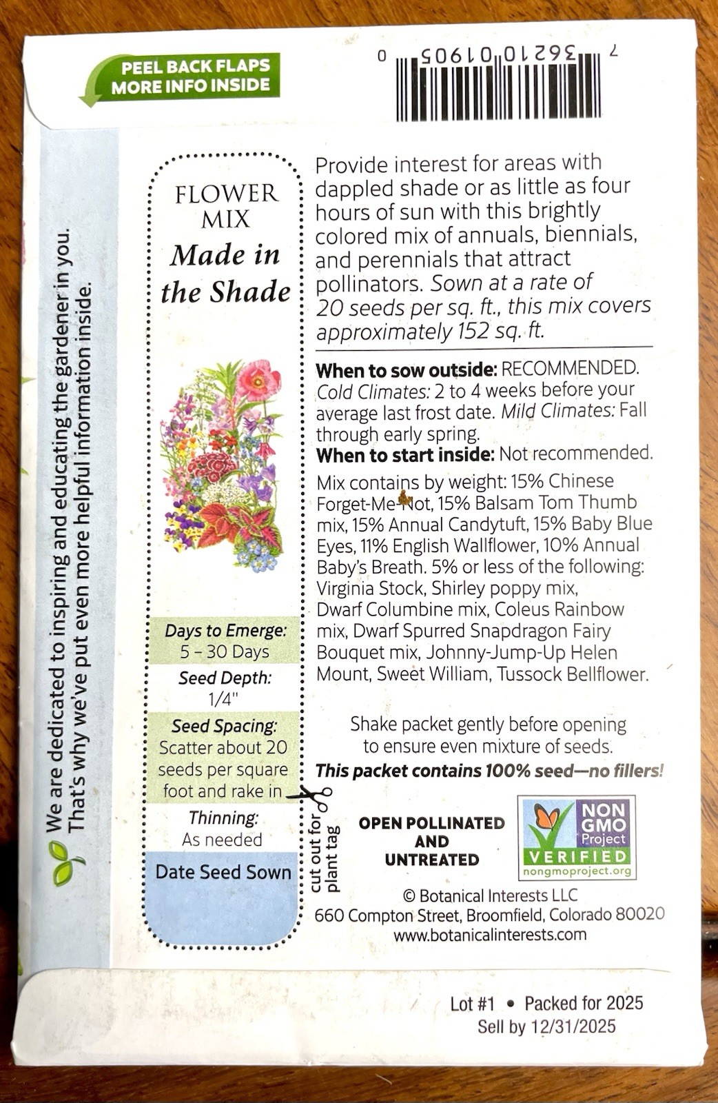 Botanical Interests Made in the Shade Flower Seeds Mix Part Shade Blend Non-GMO