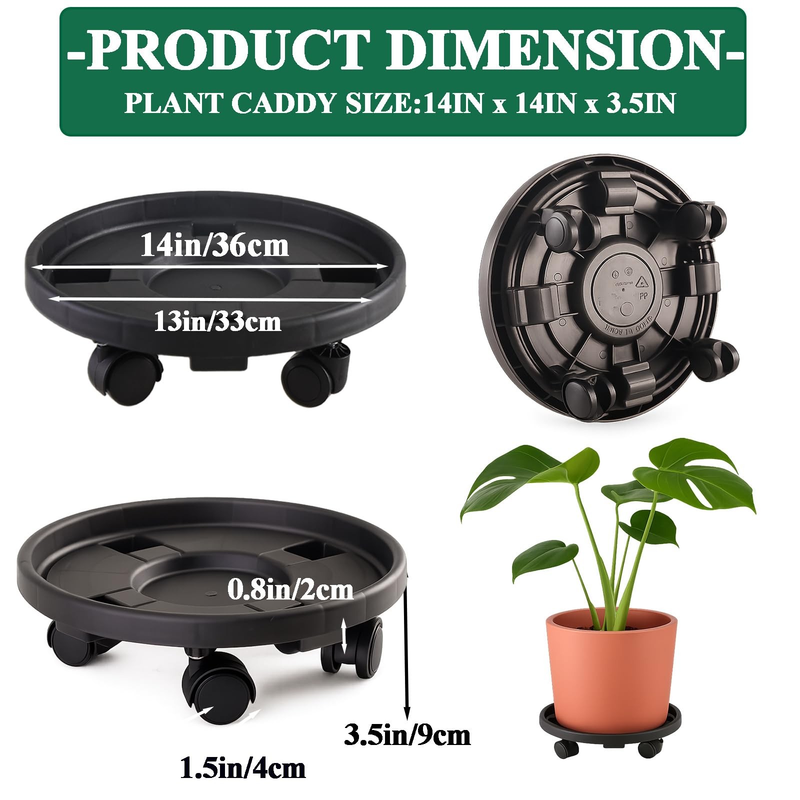 Tulpeed Rolling Plant Stand with Wheels 5 Pack 14 Inch Plant Caddy with Wheels H