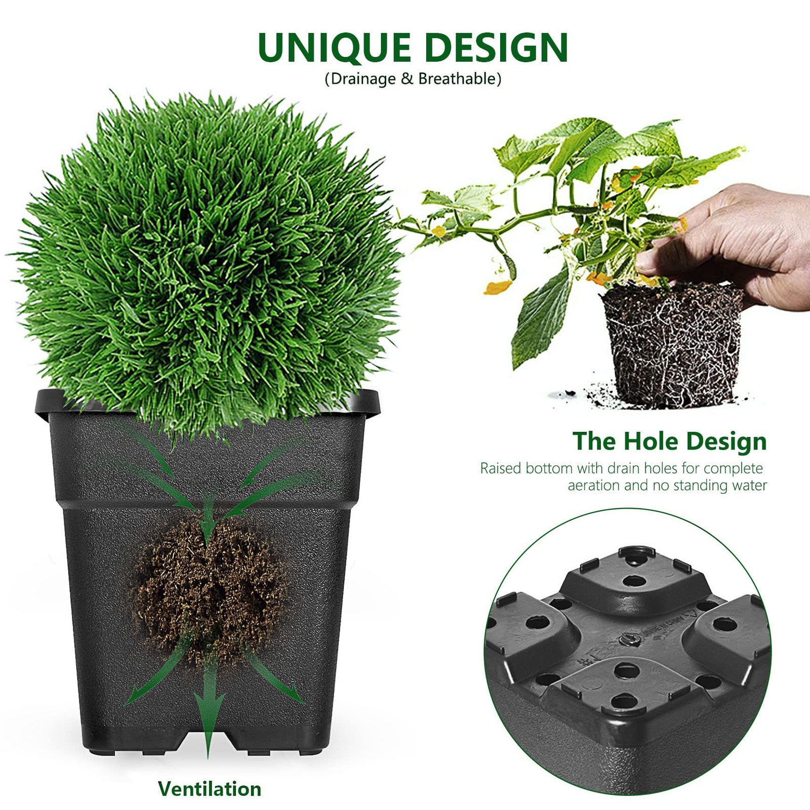 RainMan S 10-Pack 2 Gallon Square Nursery Pots Flower Plant Container