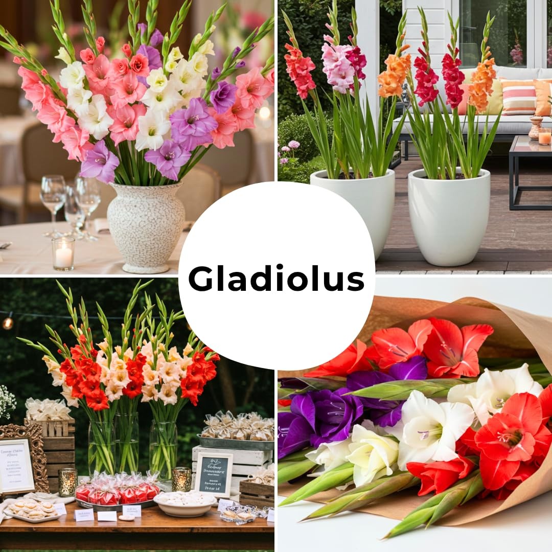 4 Gladiolus Bulbs – Mixed Colors – Sword Lily – blue green red pink