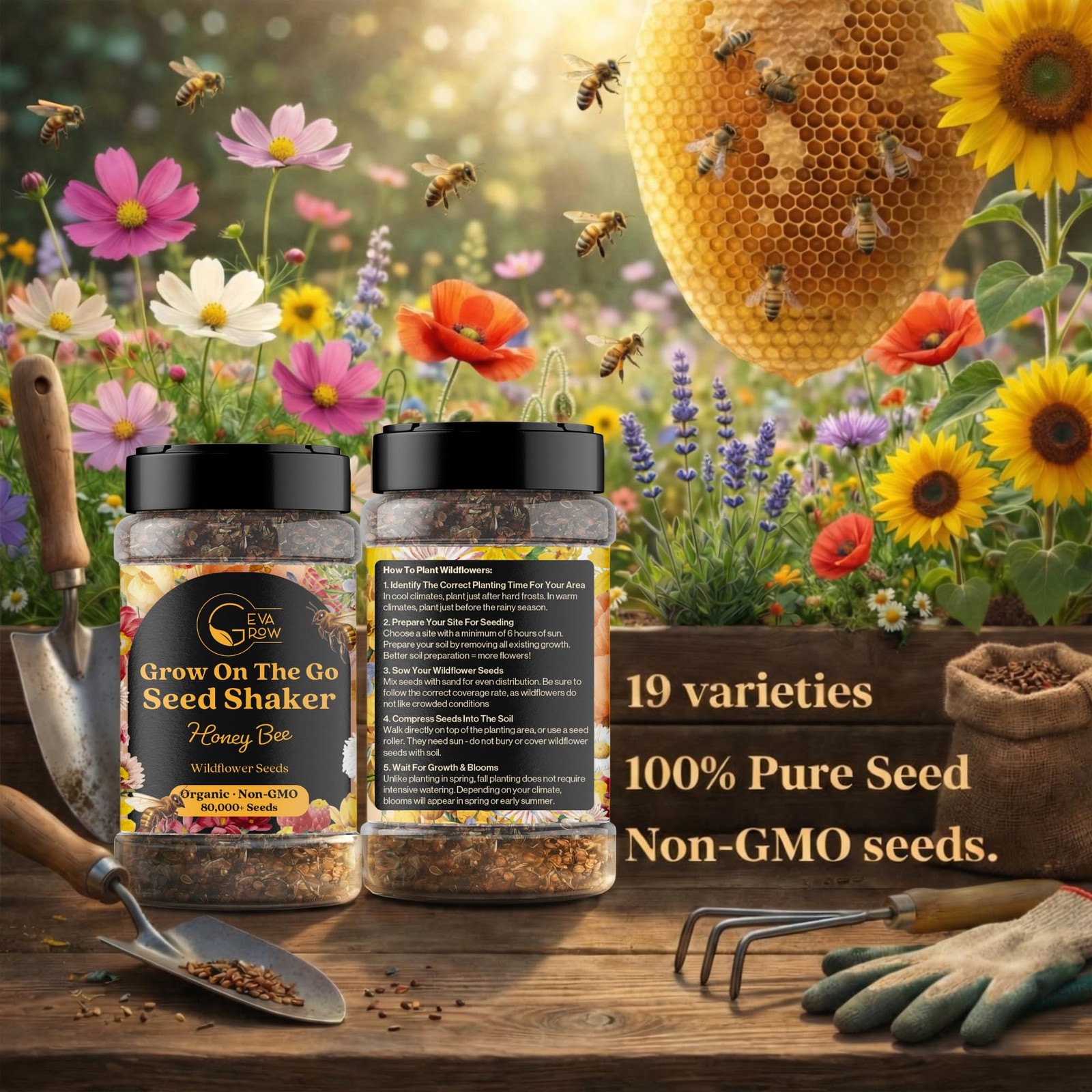 Wildflower Seed Shaker 90,000+ Pollinator Flower Seeds for Pots & Gardens