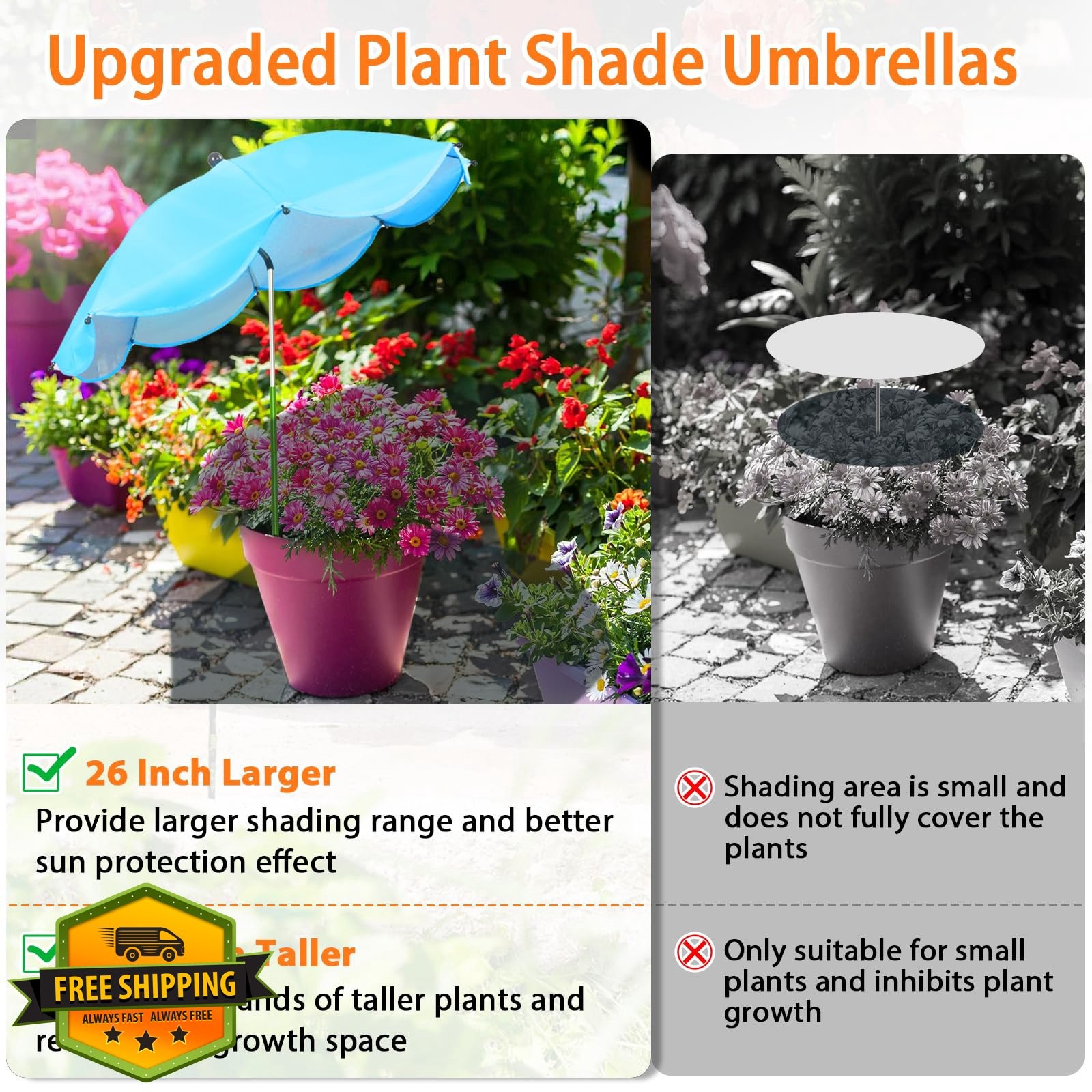 MJZ 4 Pack Plant Umbrellas Pink Blue Green Orange