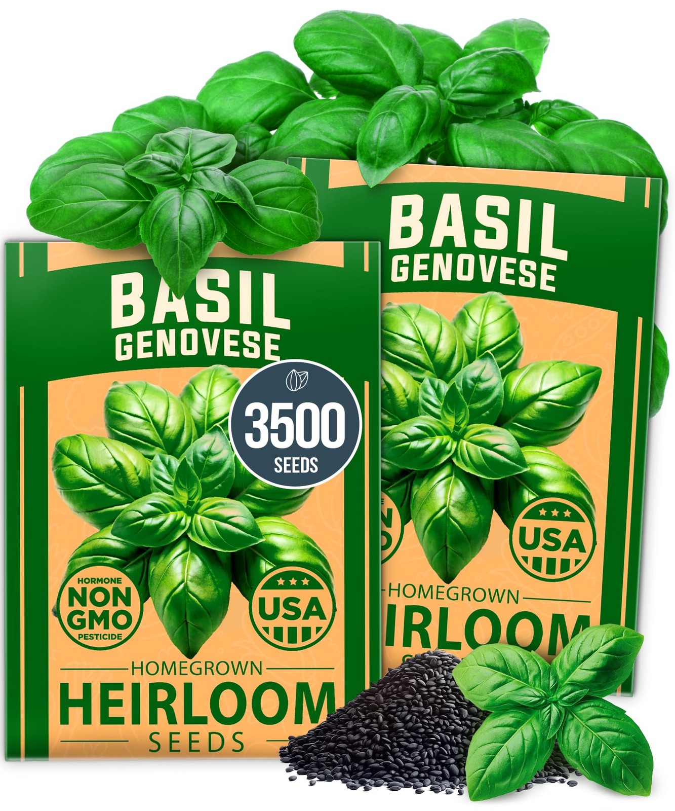 HOME GROWN Genovese Basil Seeds 2 Pack 3500 Non GMO Heirloom Basil Seeds for…