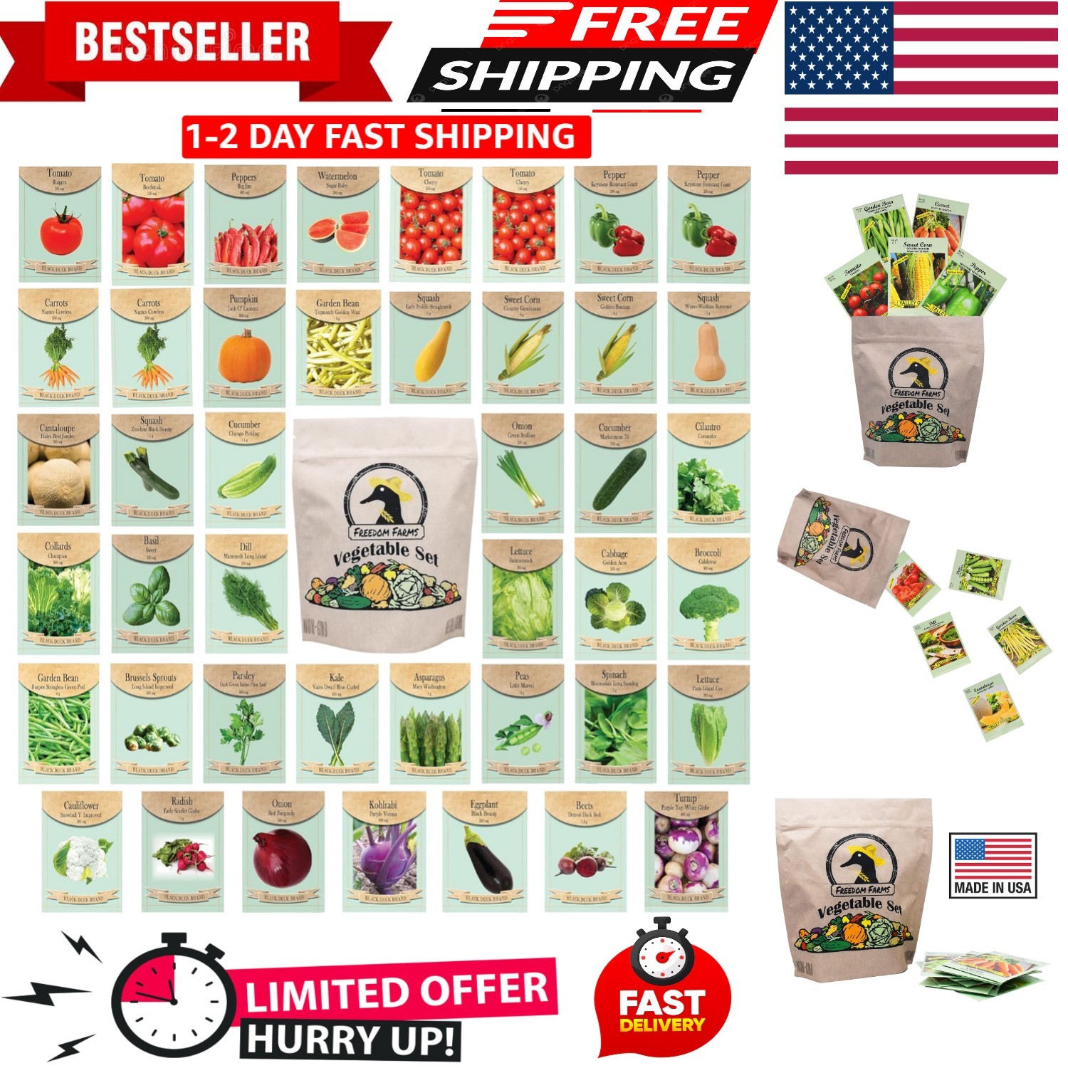 43 Variety Seed Packets – Veggies & Herbs, Non-GMO, 10,000+ Seeds Total
