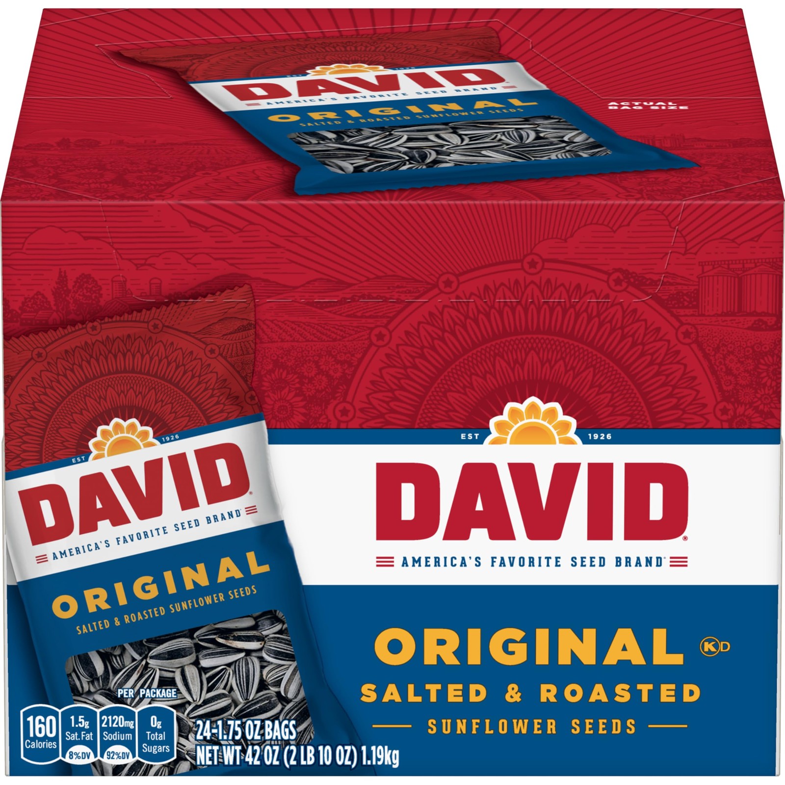 David Seeds Original Sunflower Seeds 42 Oz 24 Pack Perfect For On The Go Snac…