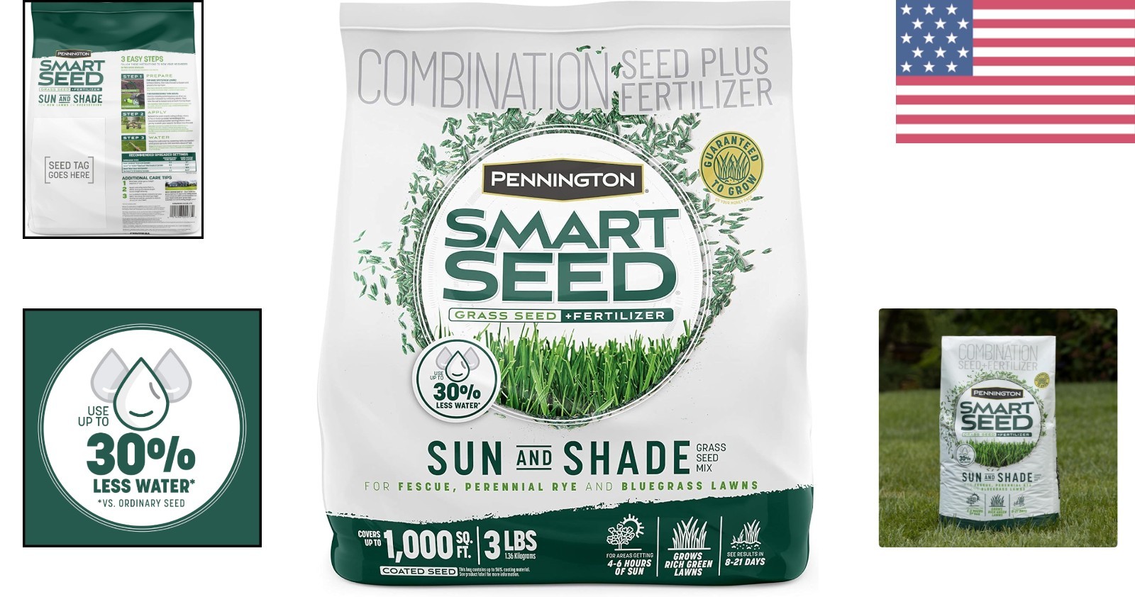 Pennington Smart Seed Sun & Shade – 3 lb – Thrives in Sun and Moderate Shade