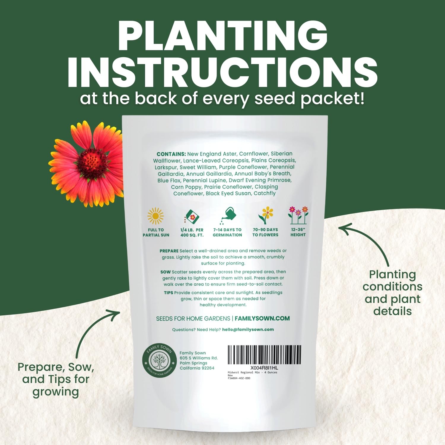 Family Sown Midwest Regional Mix 56000 Seeds For Planting 2026 Season 4 Ounce