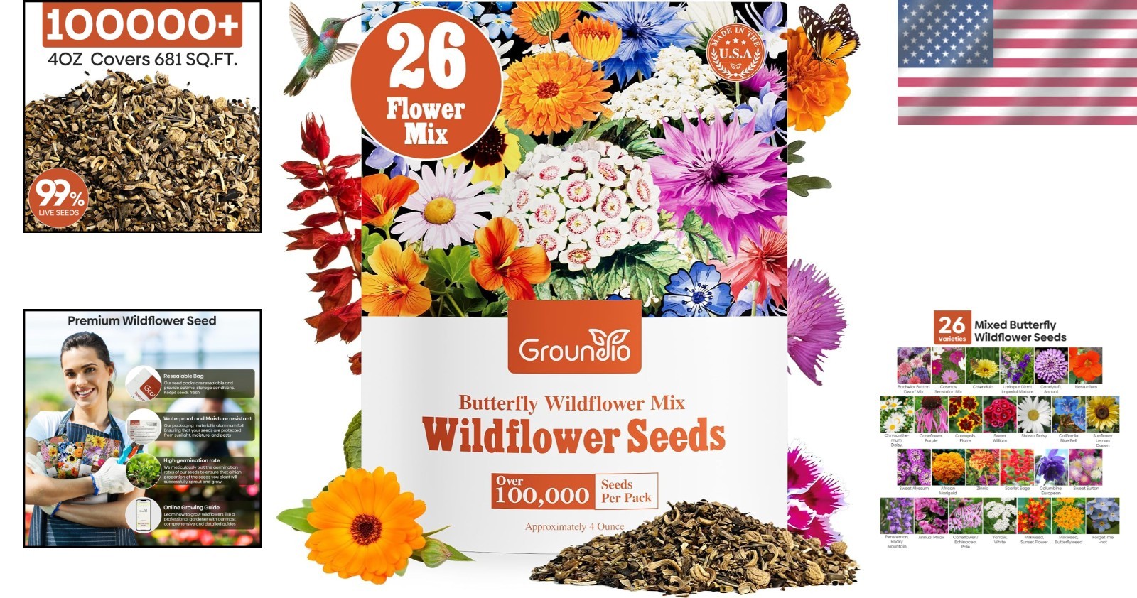 26 Varieties Wildflower Seeds Bulk – 200,000+ High Germination Seeds, 4 Ounce