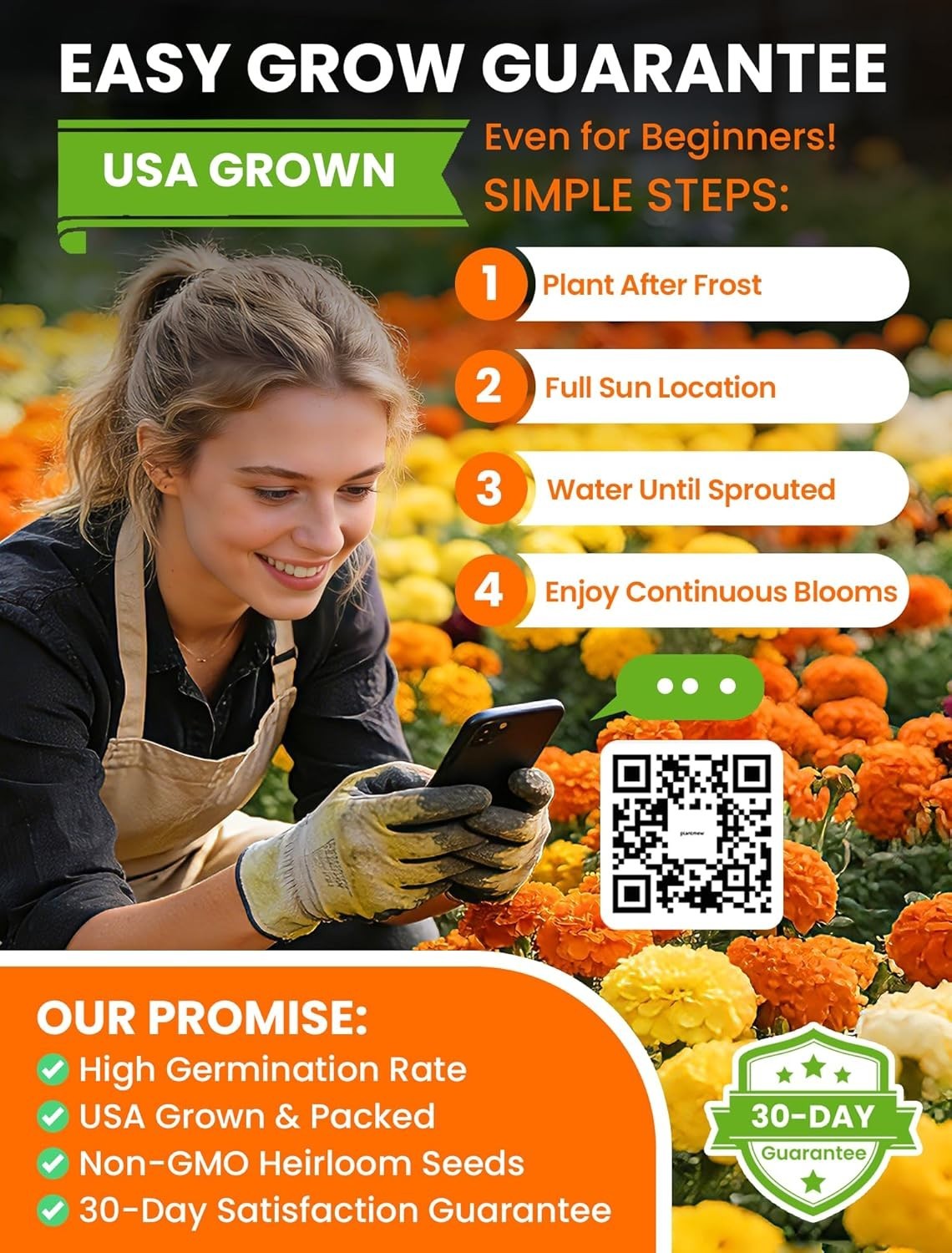 Tri-Color Marigold Seeds for Planting | 15,000+ Heirloom French Marigold Flower