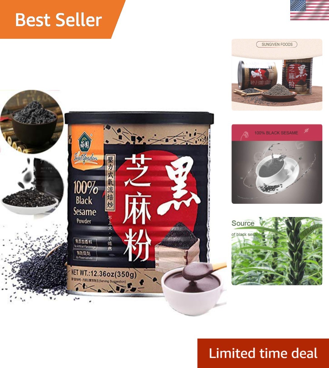 100% Black Sesame Seeds Powder, No Sugar, Low Temp Roasted, HALAL, NON-GMO, B…