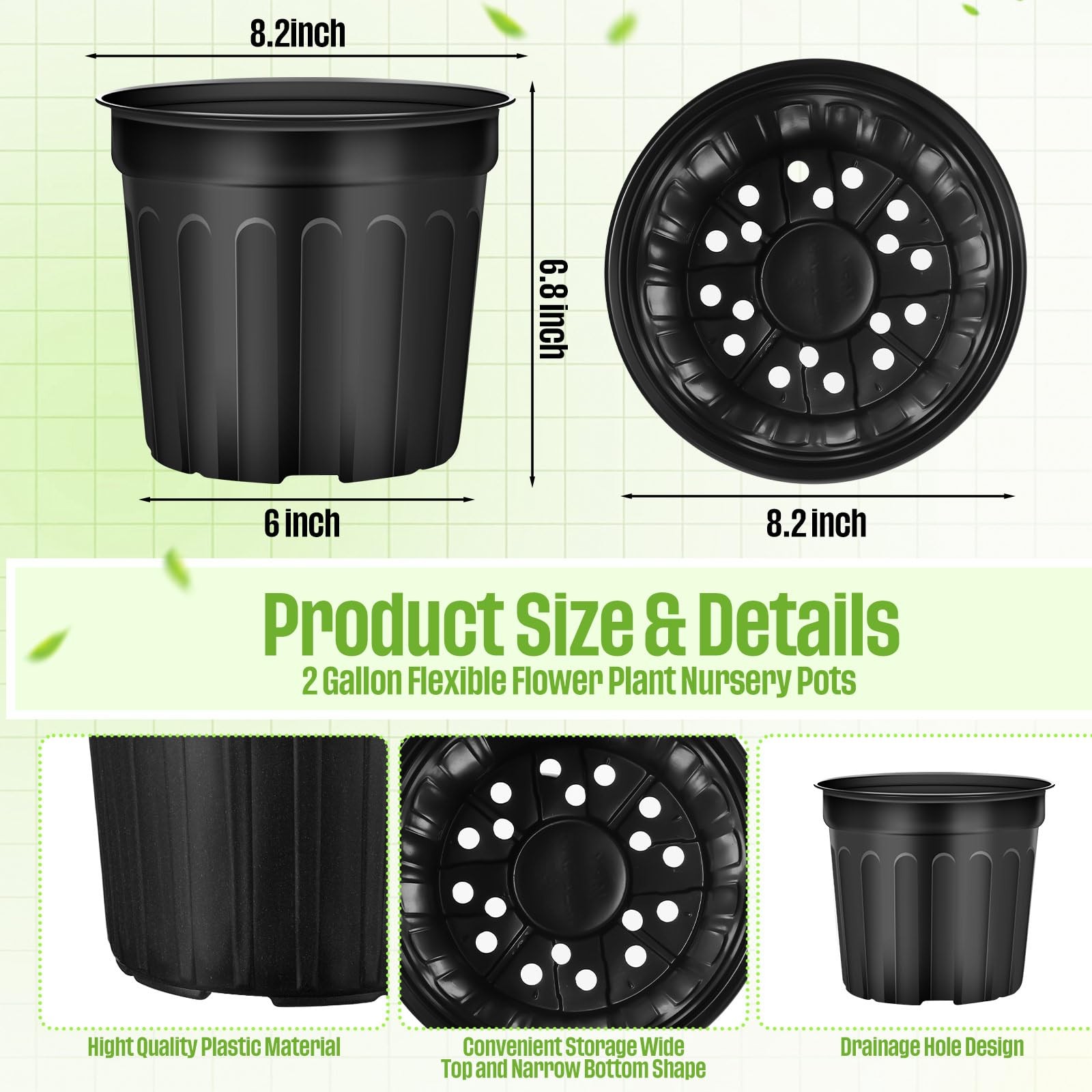 Ziliny 25 Pcs 2 Gallon Plant Nursery Pots Bulk Plastic Planter Flexible Flower S