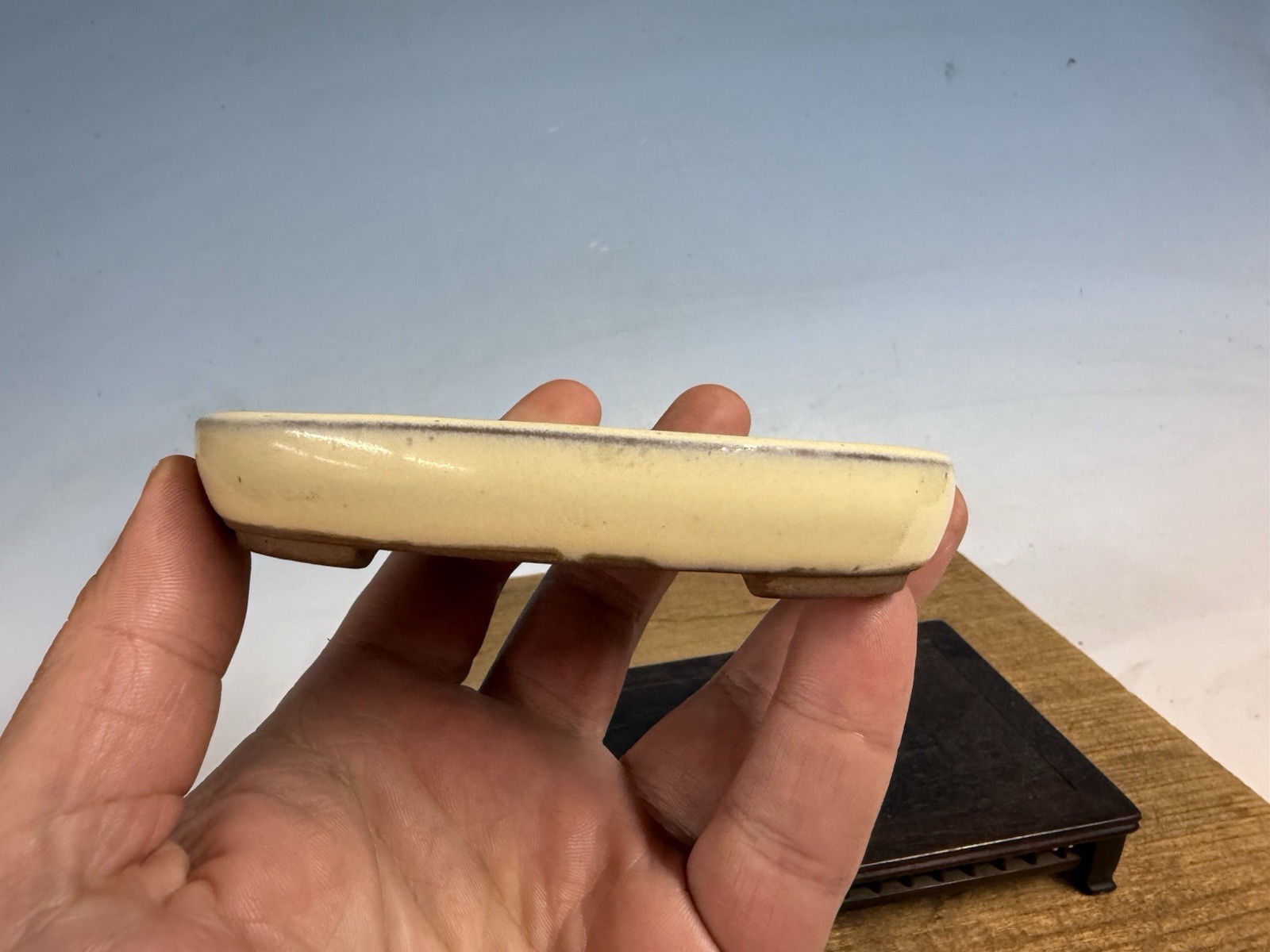 Japanese Unknown Maker Shohin Bonsai Tree Pot 4 1/2” Cream Glazed