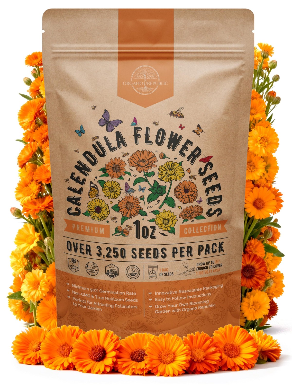 Calendula Seeds Pack 1 oz – Over 3,250 1oz, Orange, Yellow, Red, Green
