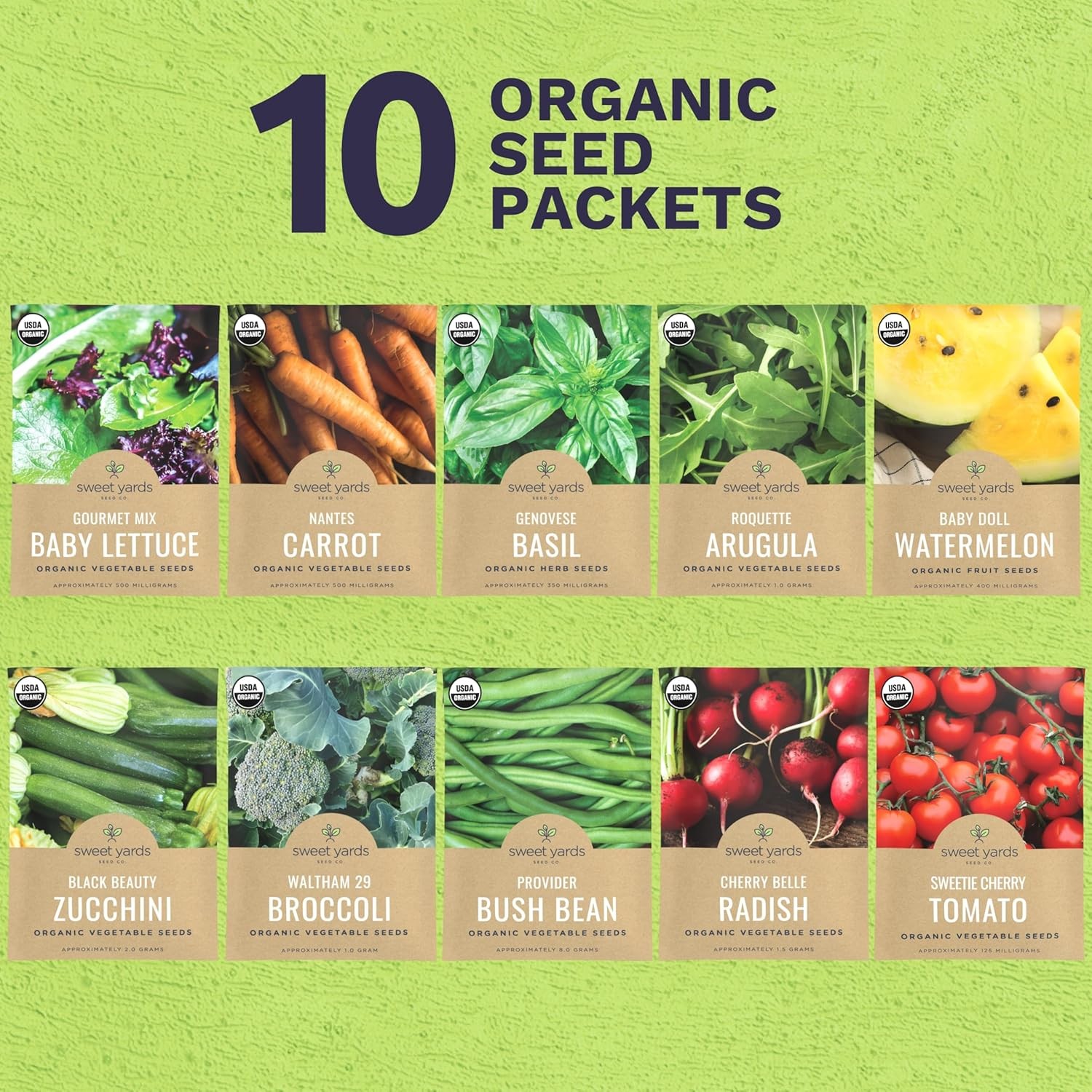 Organic Seeds Essential Variety Pack – 10 Individual Packs – 2026 Season – Summe