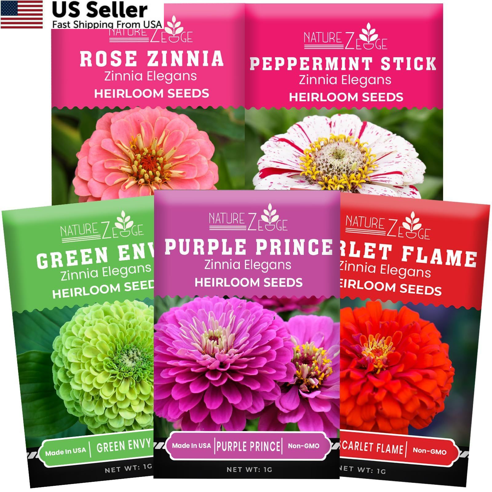 NatureZ Edge Zinnia Seeds for 2026 Planting 5g, Variety Mix Multi Color
