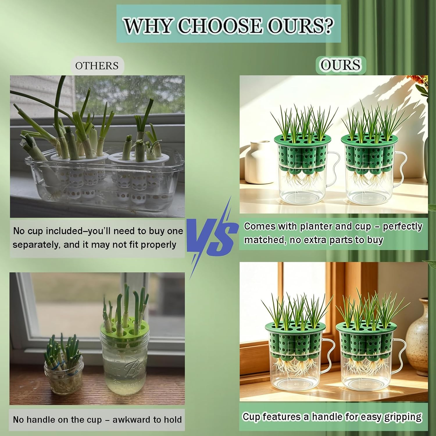 2Set Green Onion Planter Scallion Regrower Seed Sprouting Kit | 2 Green Onion Gr