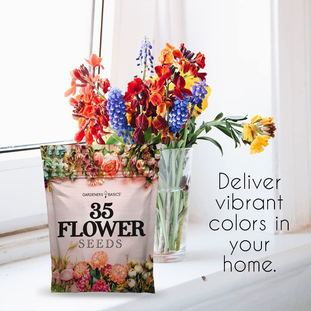 Flower Seeds Packets – 35 Varieties Perennial, Annual & Wildflower Seeds for Bee