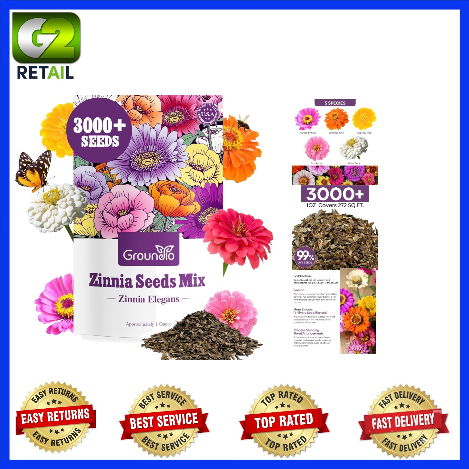 Beautiful Zinnia Seeds Mix – Over 3,000 Seeds in Pink, Yellow, Orange & More