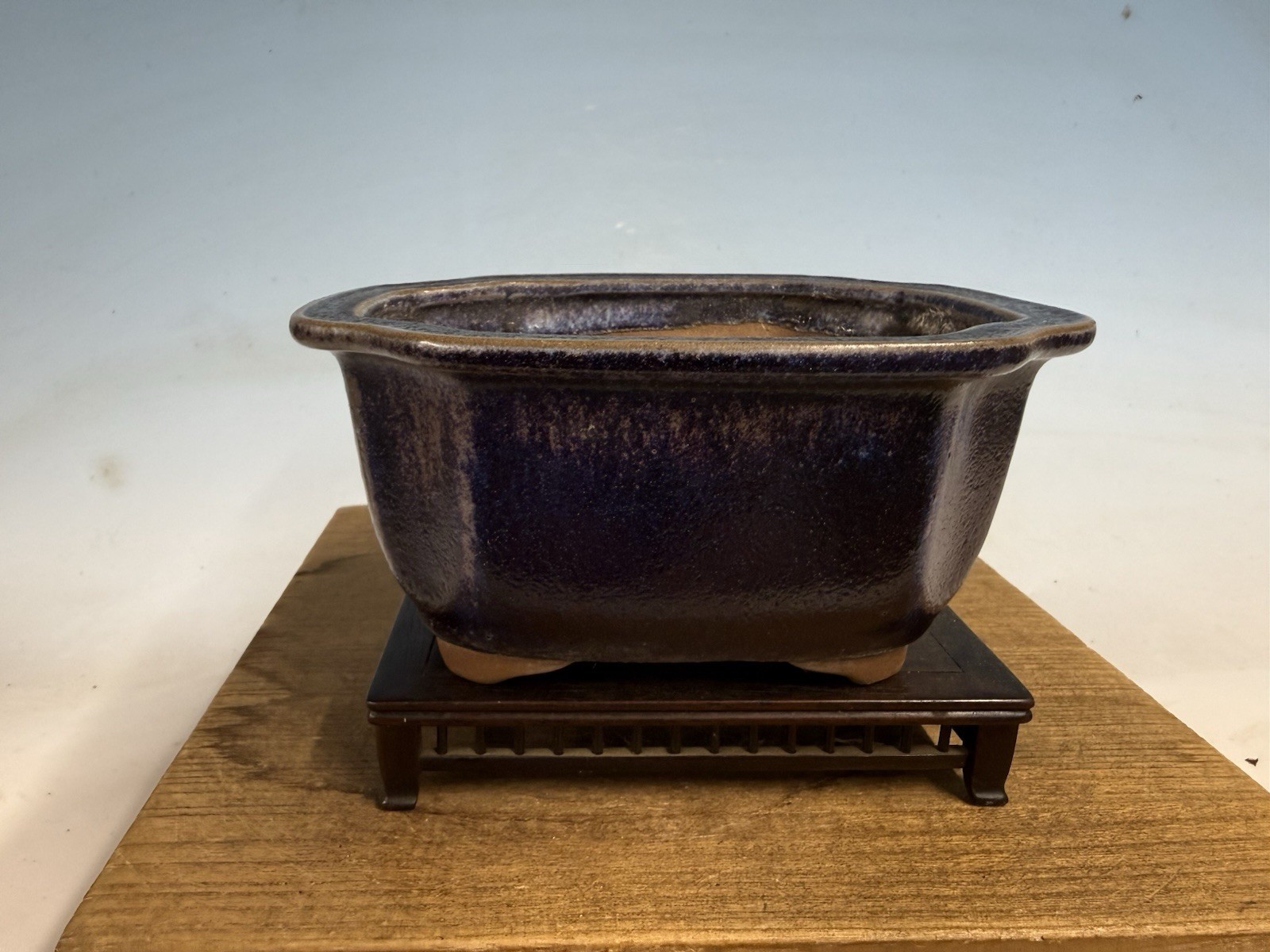 Japanese Unknown Maker Shohin Bonsai Tree Pot 6 7/8” Purple Glaze