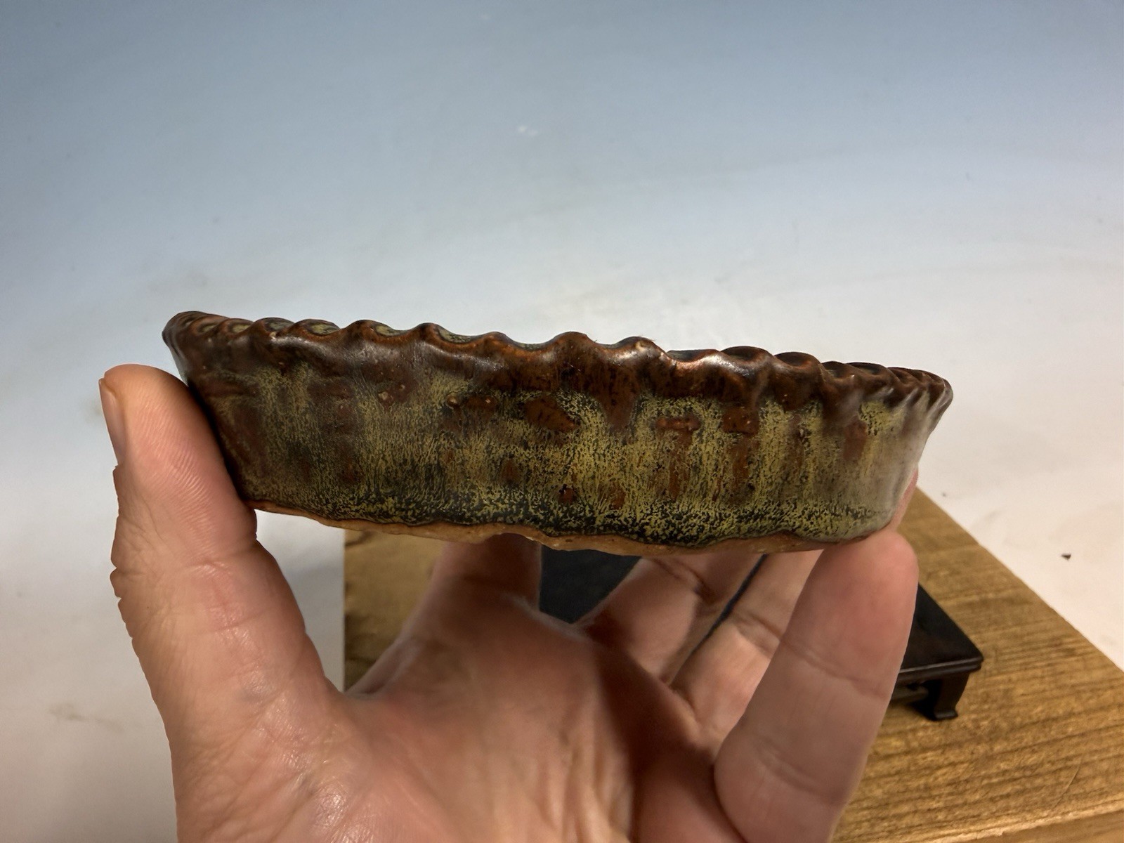Japanese Unknown Maker Shohin Bonsai Tree Pot 5 1/4 By 1 1/8” Unique Glazed!