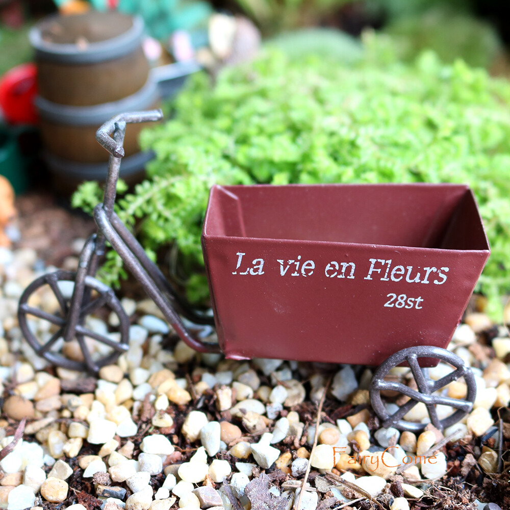 Vintage Rustic Tricycle Planter Miniature Fairy Garden Decor Dollhouse Craft