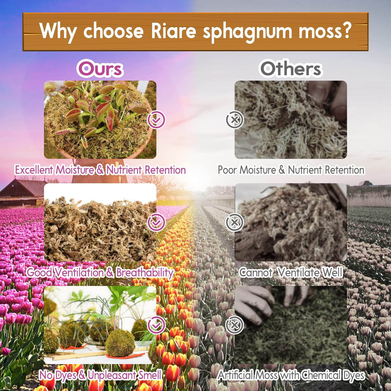 Riare 5.3 OZ Premium Sphagnum Moss for Plants- 6QT Natural Long Fiber Sphagnum P