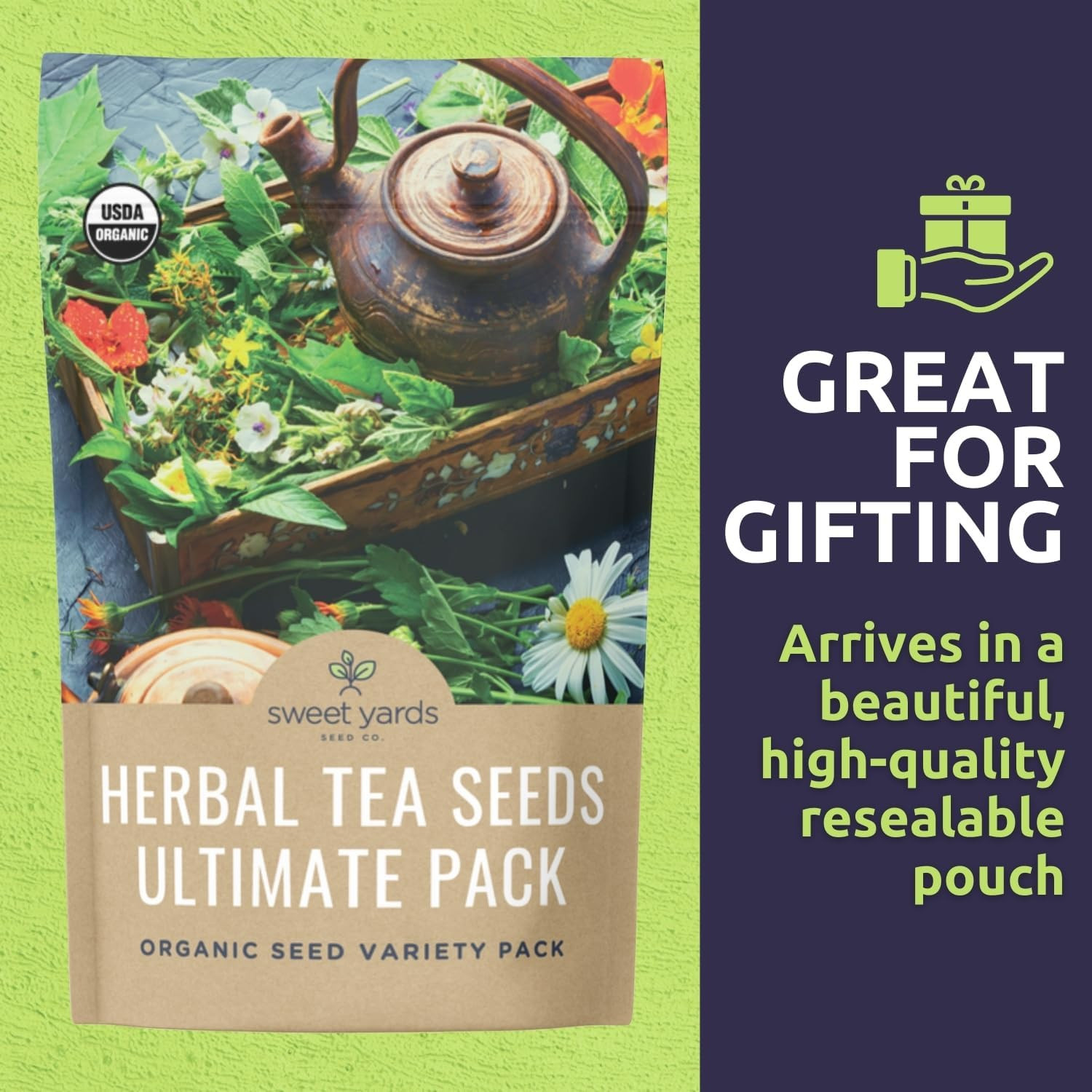 Organic Herbal Tea Seeds Variety Pack – 16 Individual Packs – 2026 Season – Mint