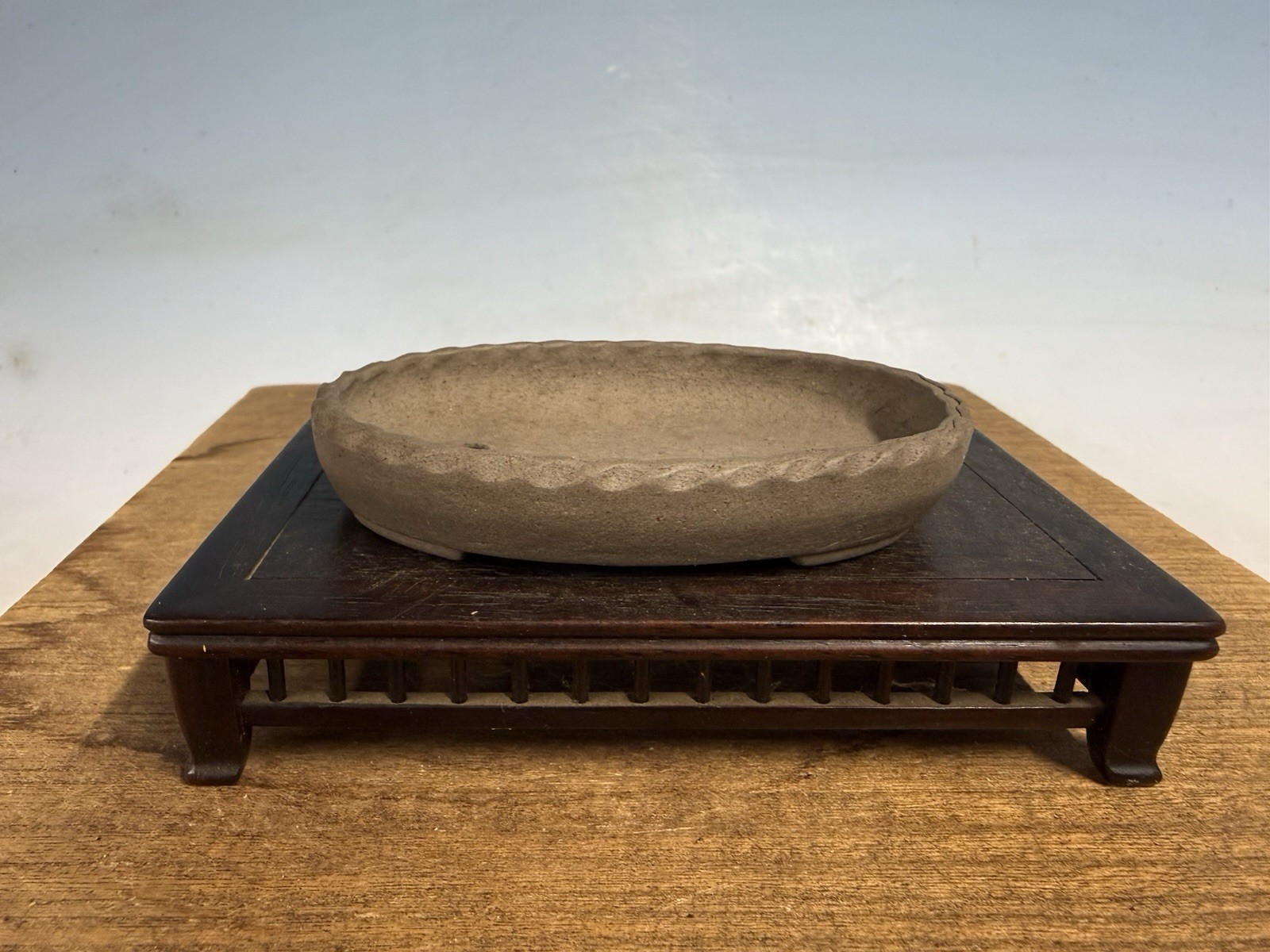 Japanese Unknown Maker Shohin Bonsai Tree Pot 4 1/2” Unglazed Oval