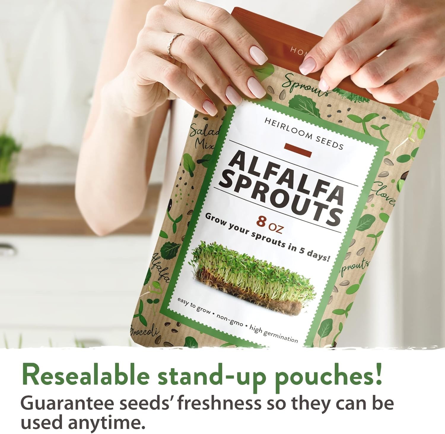 Fast-Growing 8 oz Non-GMO Alfalfa Sprout Seeds – Perfect for Salads & Smoothies