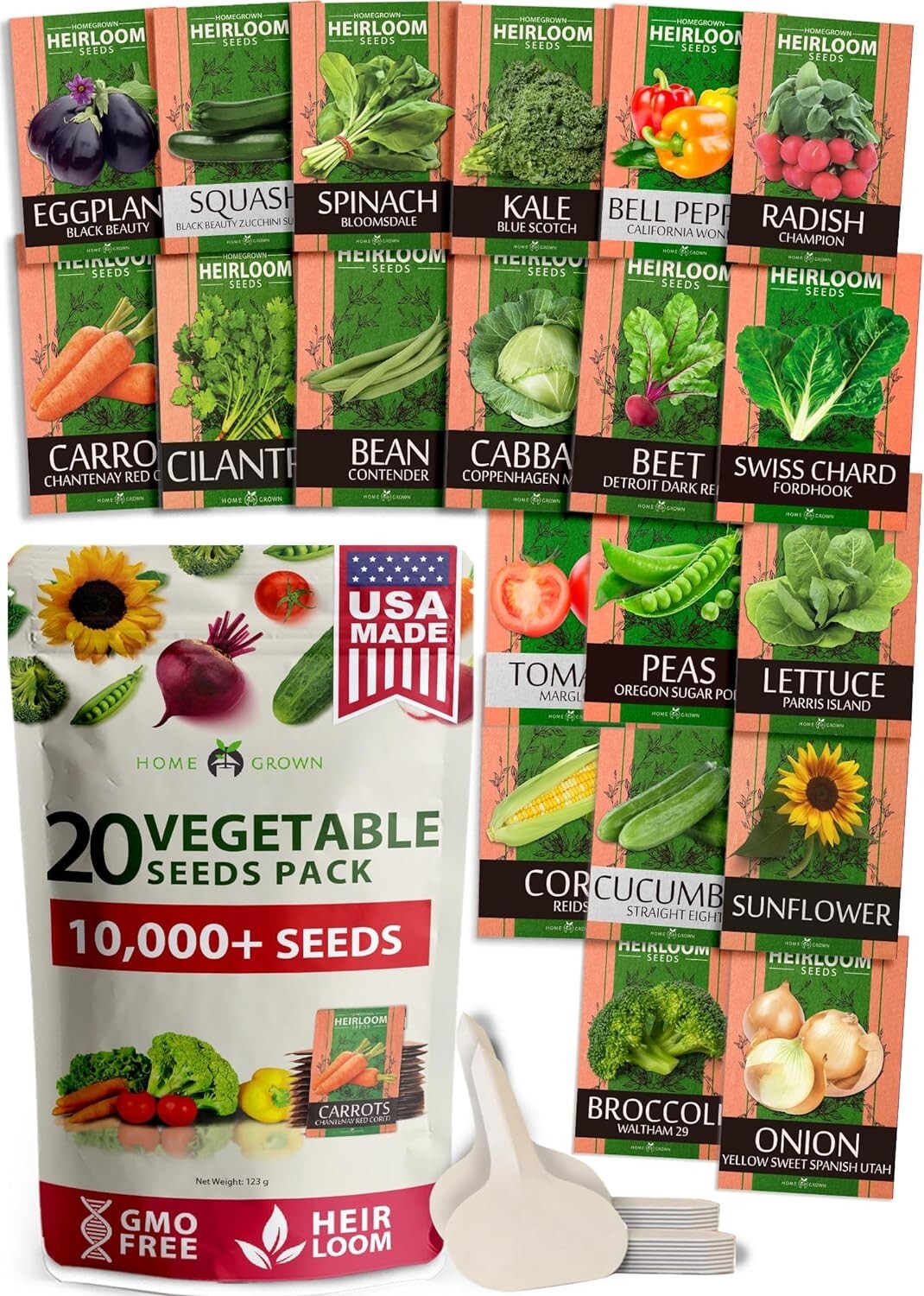 Economical Heirloom Seed Pack – 20 Varieties, 10,000+ Seeds with Growing Guide