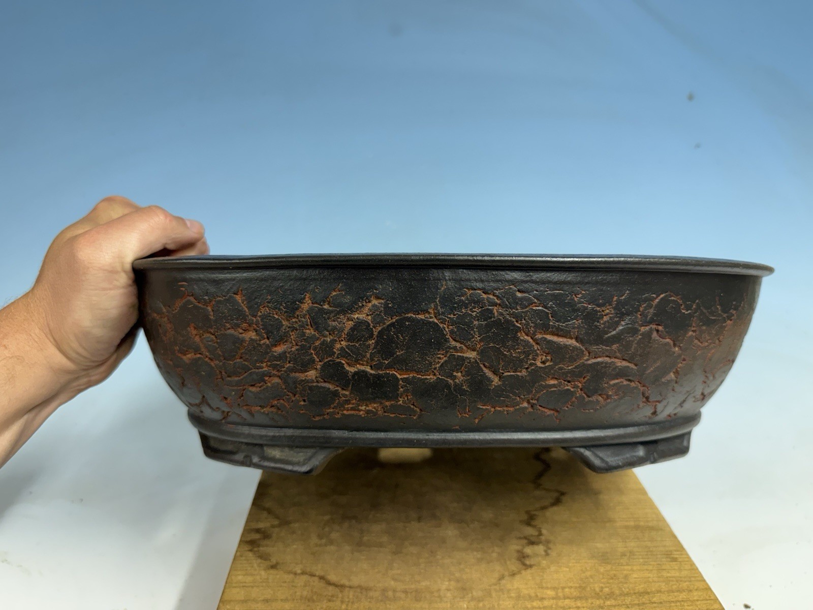Unique Unglazed Tokoname Bonsai Tree Pot By Sanko 15 3/4” Great Piece