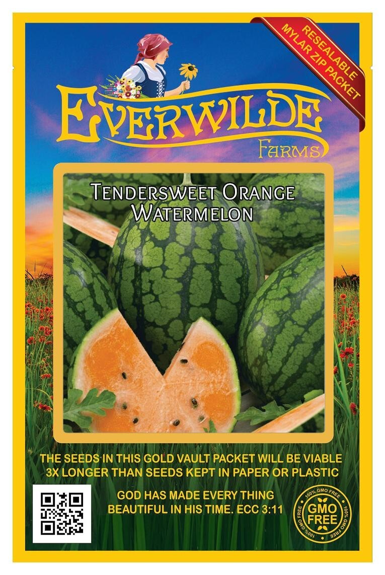 1 Oz Tendersweet Orange Watermelon Seeds – Everwilde Farms Mylar Seed Packet