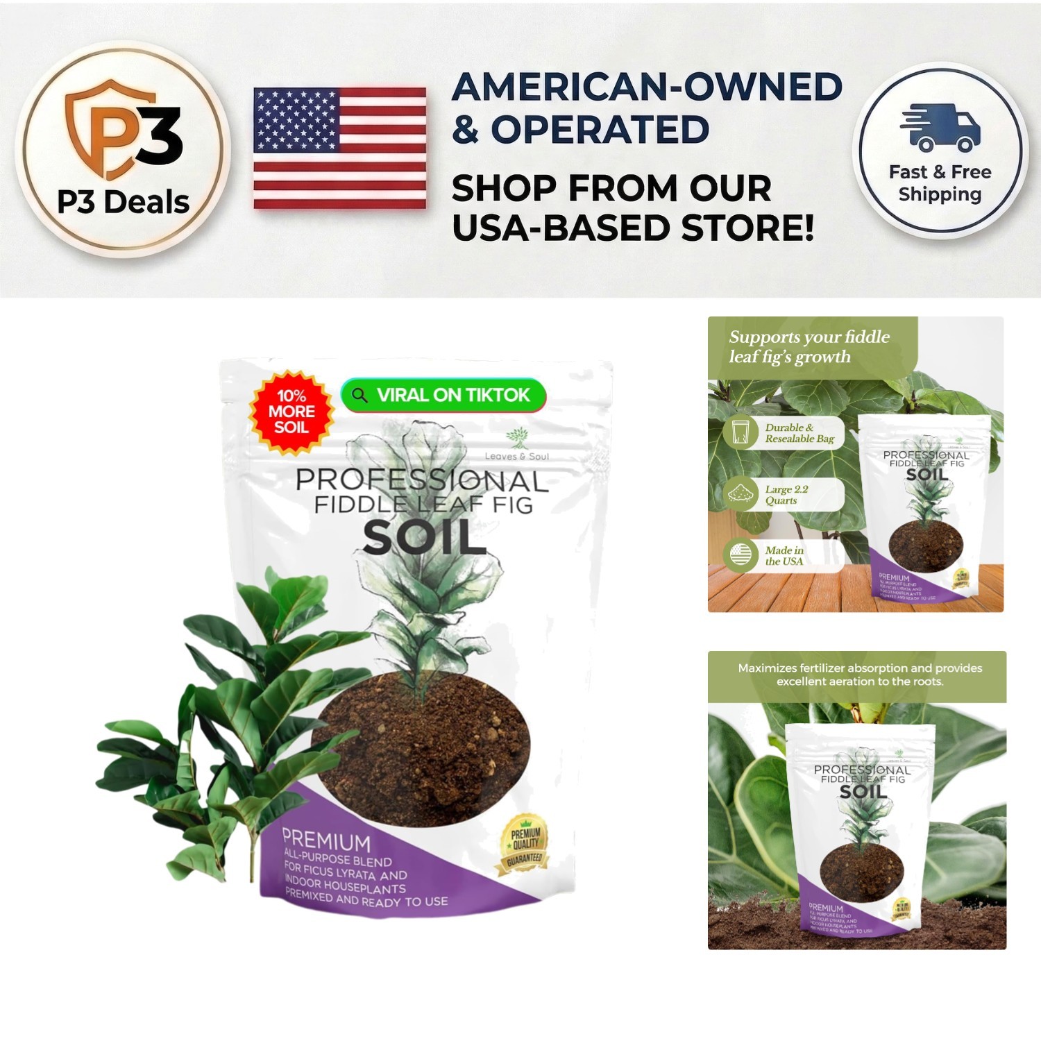 Fiddle Leaf Fig Soil Blend – 2.2 Quarts Ready to Use for Houseplants