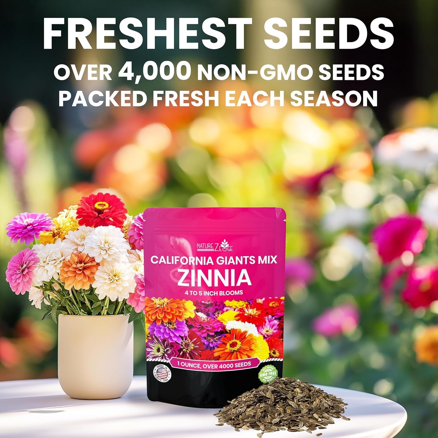 High Germination Rate Zinnia Seeds – 4000 Count California Giants for All Zones