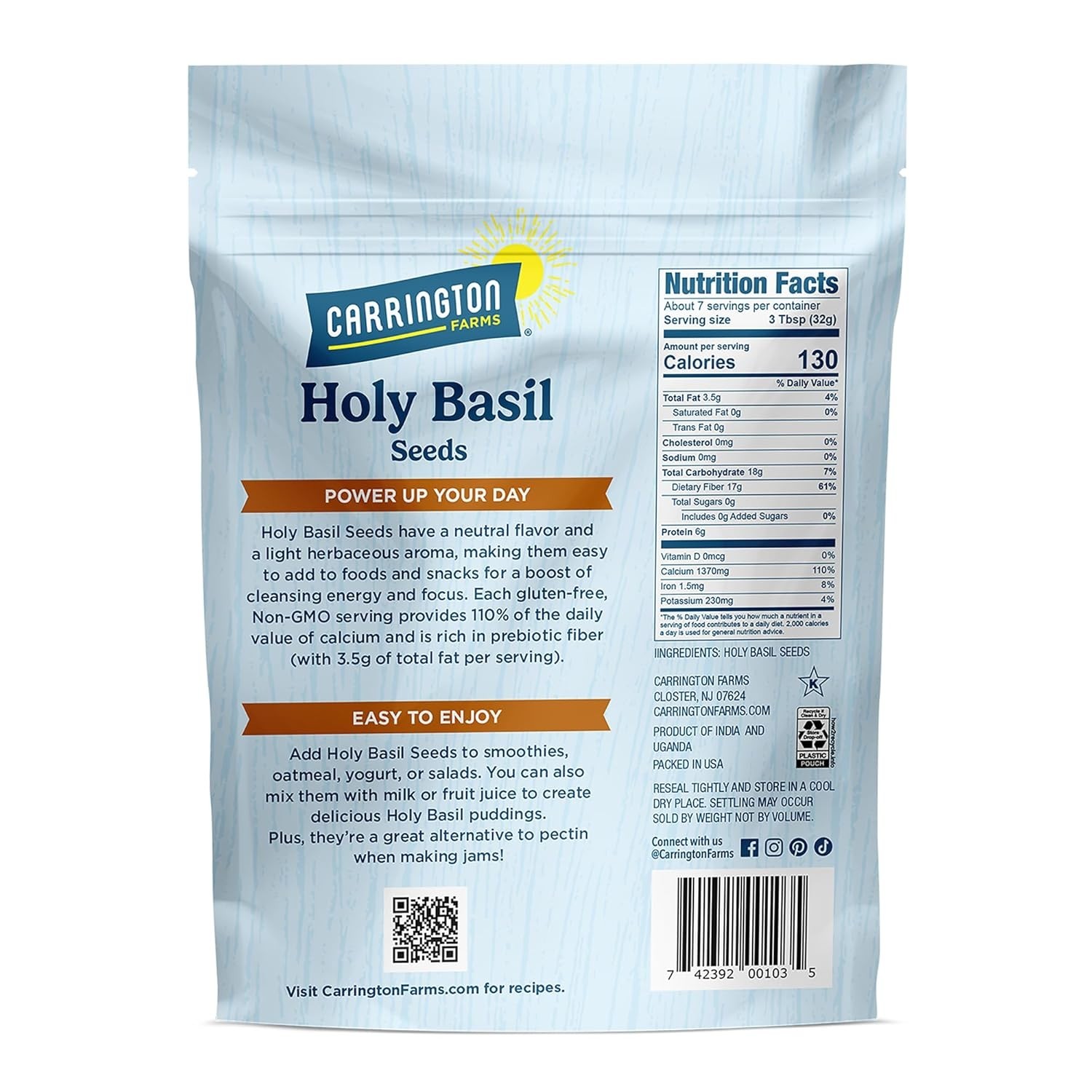 Whole Holy Basil Seeds 8oz – Daily Nutrition, Stress Support, , Paleo Diet